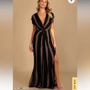 NWT Lulu’s  Coastal Grooves Black and Brown Striped Swim Cover-Up - size Large